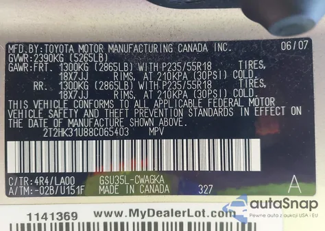 2008 Lexus Rx 350 z USA, uszkodzony, nr VIN 2T2HK31U88C065403